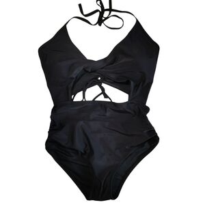 NWOT Beachsissi One Piece Twist Front Open Back Black Swimsuit - Sz S